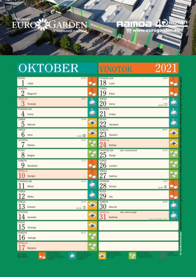 Vir: Založba Kmečki glas | Setveni koledar - oktober 2021