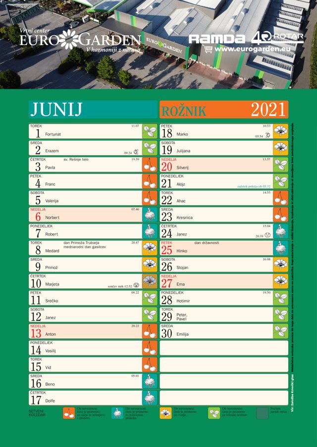 Vir: Založba Kmečki glas | Setveni koledar - junij 2021